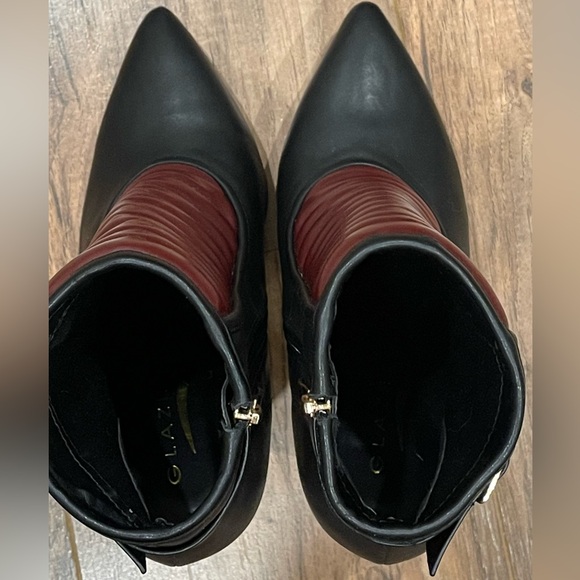 Glaze Leather Moto Booties 6.5 maroon accent 4” heel - Picture 9 of 12